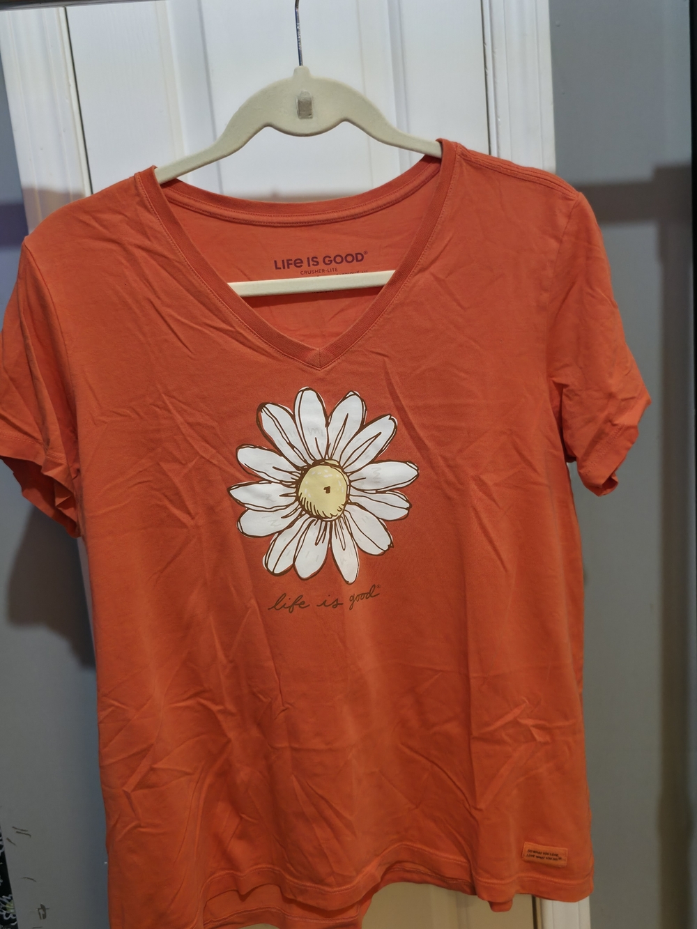 You Are Getting 4 Shirts Life Is Good Orange V-Neck Daisy Tee with Script